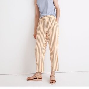 Madewell Huston Pull On Tapered Striped Linen Crop Pants Womens XS Yellow AN835